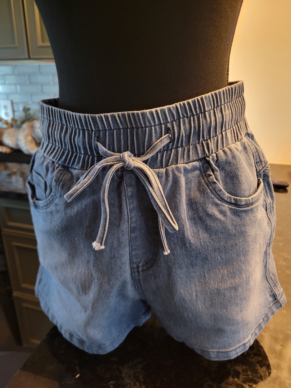 Casual Drawstring Denim Shorts - Light Blue